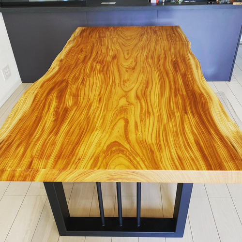 ケヤキ一枚板テーブル アイアン脚 オーダーメイド ダイニングテーブル