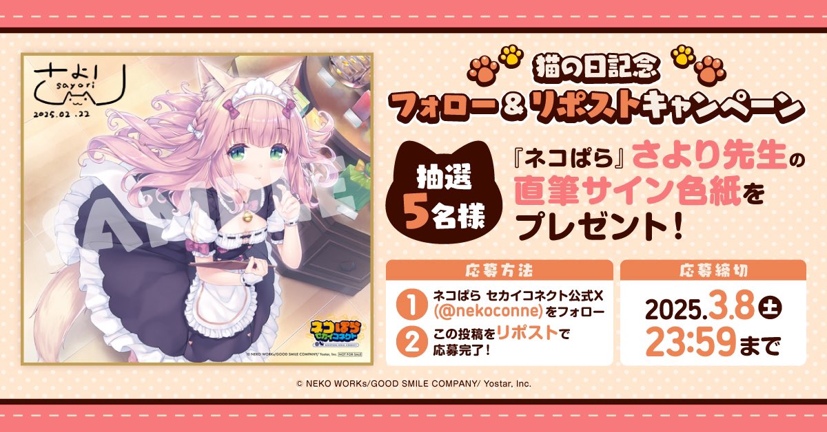 🎁#猫の日 記念リポストキャンペーン！ #ネコぱら さより先生の直筆