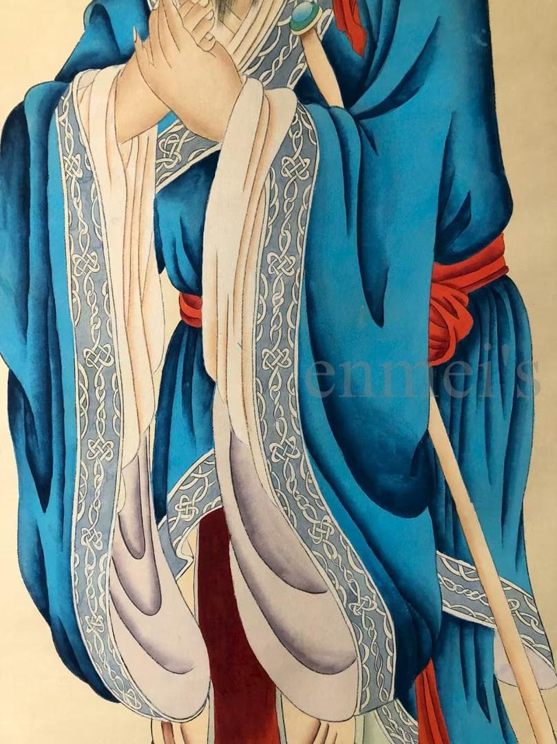 中国古美術・純手描き四尺人物掛軸・古代の賢者国画・黄山寿印