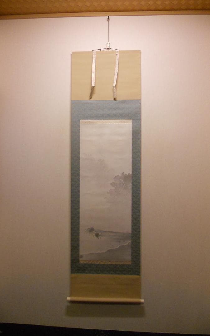 掛け軸 下村観山 農婦と馬 絹本 名品 複製 希少 軸装 茶道具 掛軸 美品